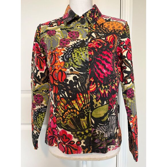 Additions By Chicos Floral Button-Up Jacket Womens Size 0 (small) Cotton - Picture 1 of 8